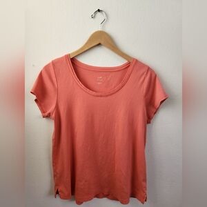 J. Jill Women's Shirt Petal Soft Pima Short Sleeves Coral Pink Orange Medium